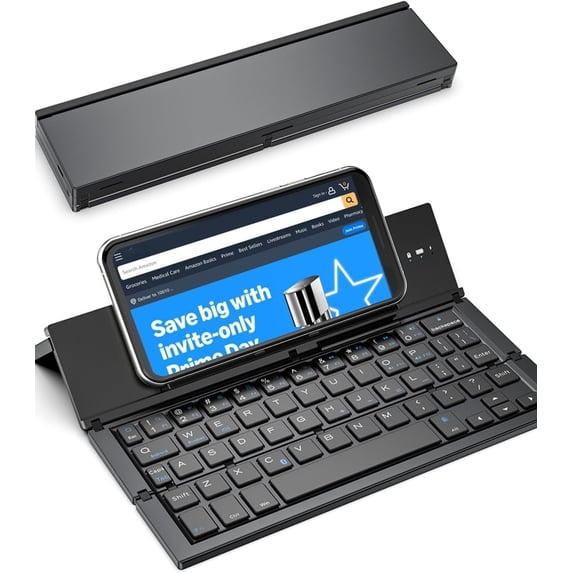 Tri-Folding Portable Bluetooth Keyboard, Slim Aluminum Alloy for Travel & Work, Compatible with iPad Pro/Air, iPhone, Android Tablets, Windows/Mac Laptops