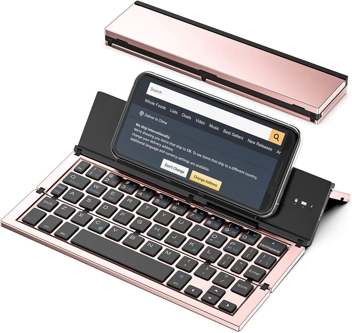 Tri-Folding Portable Bluetooth Keyboard, Slim Aluminum Alloy for Travel & Work, Compatible with iPad Pro/Air, iPhone, Android Tablets, Windows/Mac Laptops