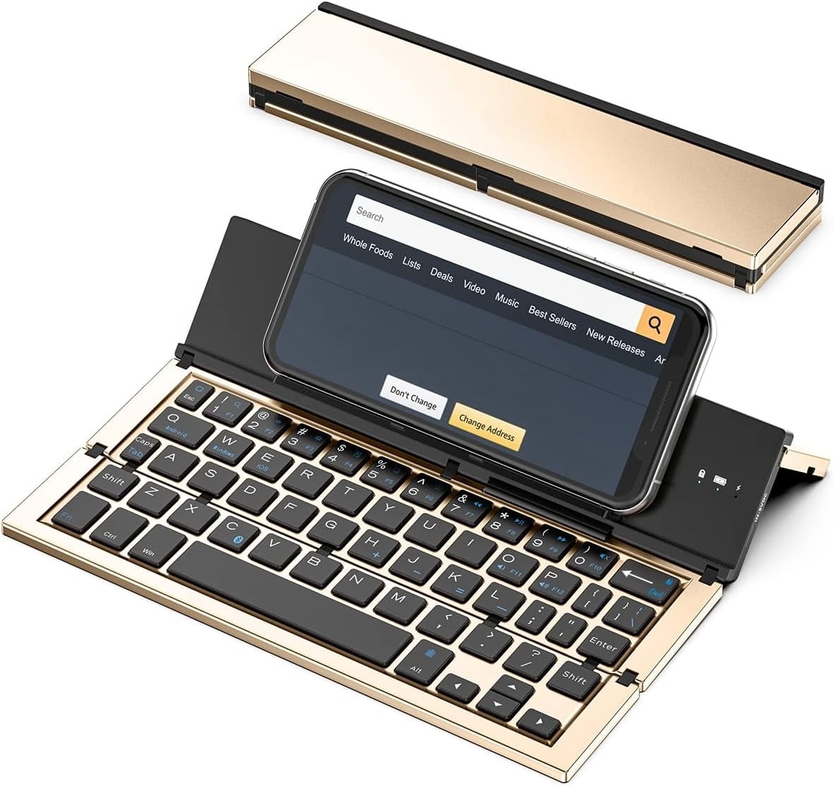 Tri-Folding Portable Bluetooth Keyboard, Slim Aluminum Alloy for Travel & Work, Compatible with iPad Pro/Air, iPhone, Android Tablets, Windows/Mac Laptops