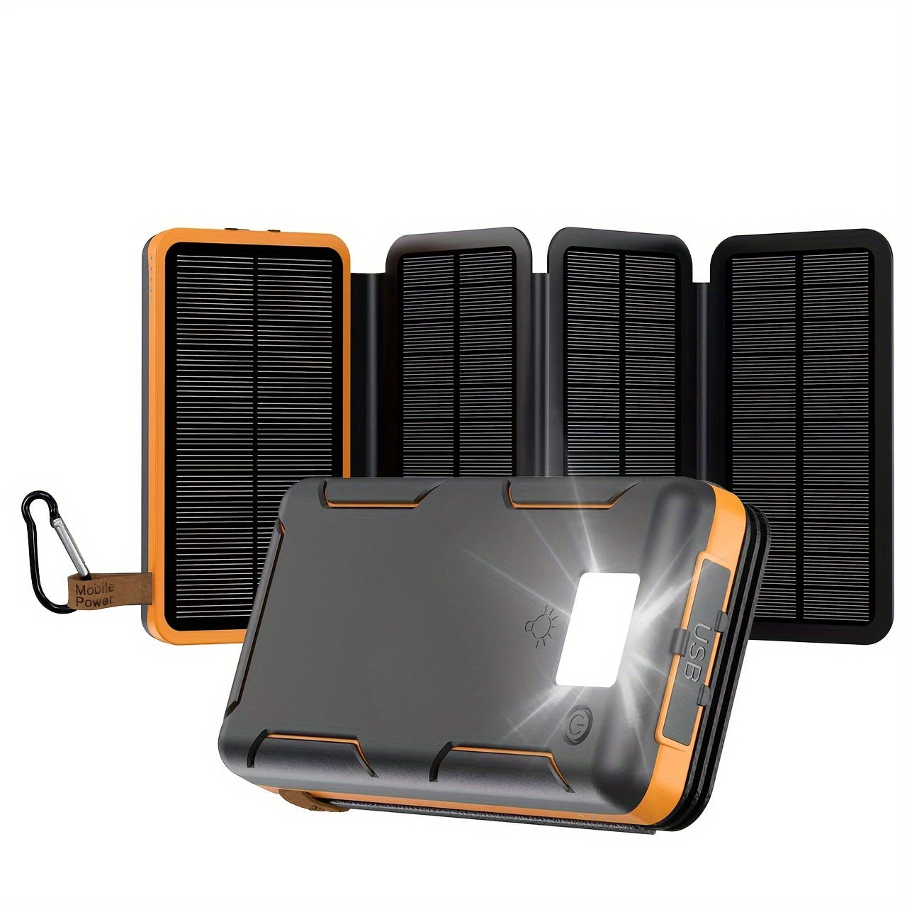Tri-Folding Solar Power Bank 38800mAh, 4 Solar Panel Portable Charger with LED Lights for Smartphones, Tablets, Camping & Hiking