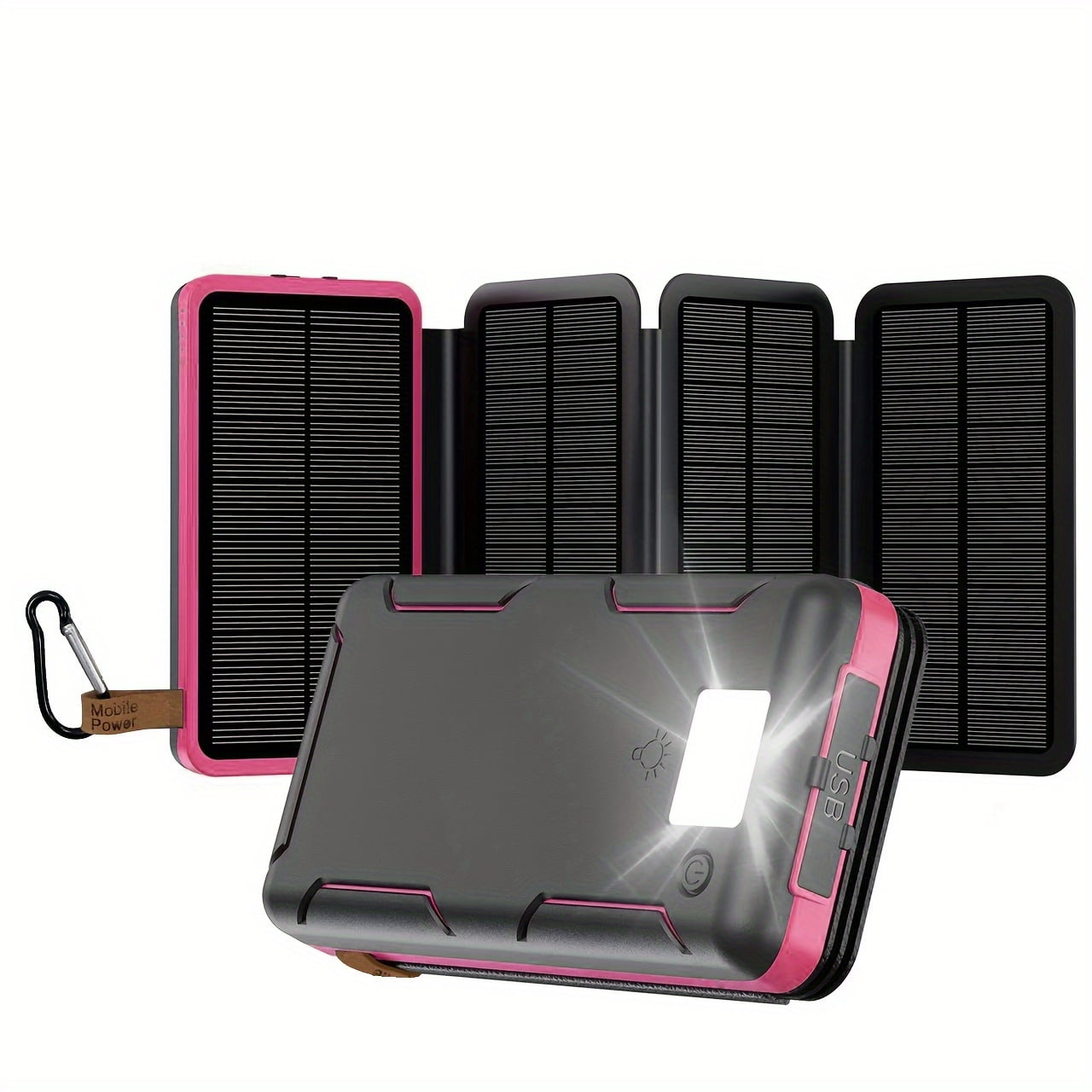 Tri-Folding Solar Power Bank 38800mAh, 4 Solar Panel Portable Charger with LED Lights for Smartphones, Tablets, Camping & Hiking