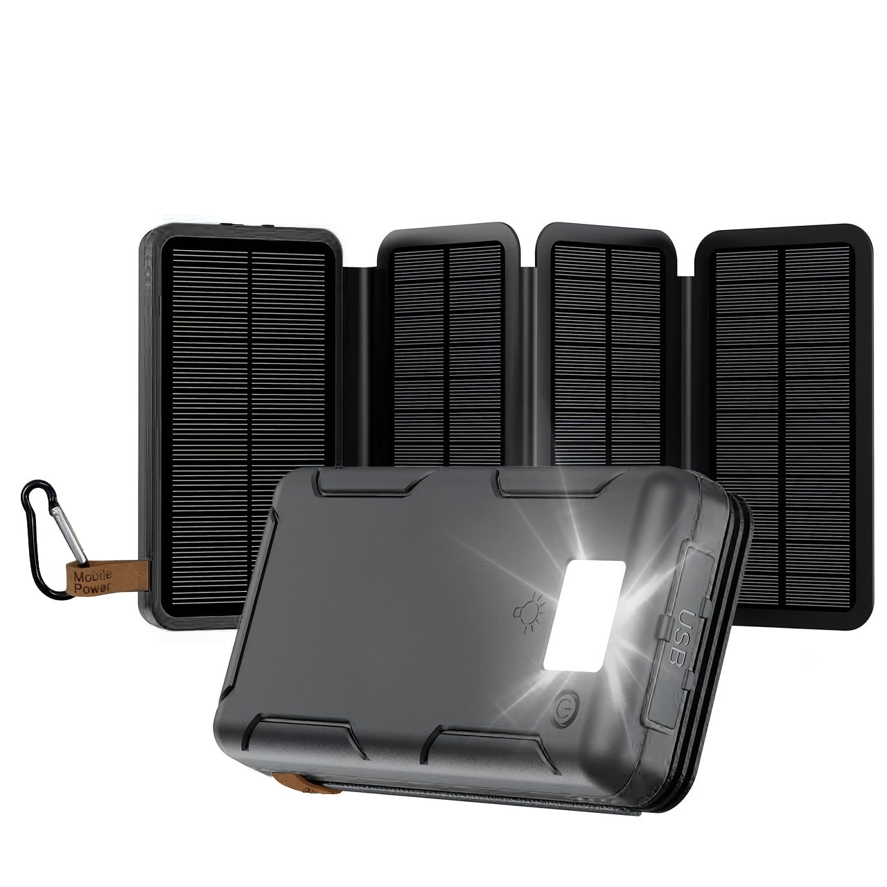Tri-Folding Solar Power Bank 38800mAh, 4 Solar Panel Portable Charger with LED Lights for Smartphones, Tablets, Camping & Hiking