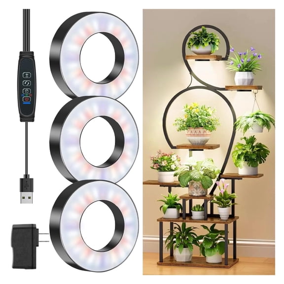 Tri-Head Grow Light for Indoor Plants, 10-Level Dimmable Plant Light with 6H/12H/16H Timer, 144 LEDs Full Spectrum Grow Lamp for Seedlings, 3 Lighting Modes