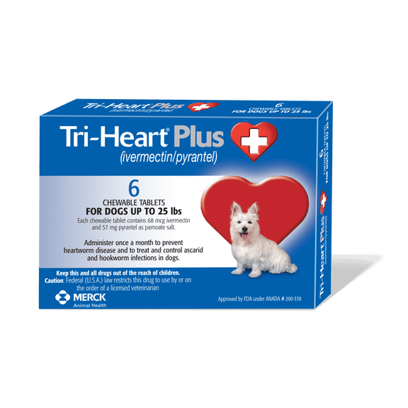 Tri-Heart Plus Chewable Tablets for Dogs, up to 25 lbs, (Blue Box), Protection and Treatment for Heartworm, Roundworms and Hookworms, Protection Against Parasites
