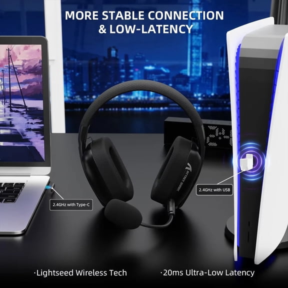 Tri-Mode Wireless Gaming Headset, 2.4GHz Bluetooth Wired Connectivity, Ultra-Light, 40mm Drivers, Low-Latency Audio for PC PS5 Switch Xbox