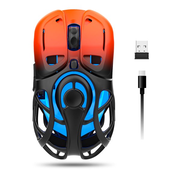 Tri-Mode Wireless Gaming Mouse with Up to 10K DPI, 2.4G, BT5.0, and USB-C Connectivity, 7 Programmable Buttons, RGB Backlit, Rechargeable Ergonomic for PC, Mac, and Laptop (Gradient Orange)