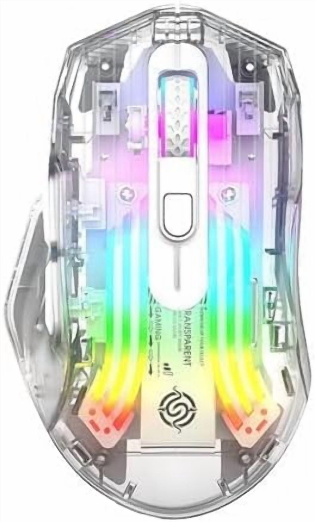 Tri-Mode Wireless Gaming Mouse, 2.4G/Bluetooth/USB-C Wired, Transparent Chroma RGB Mouse, 3600 DPI Optical Computer Mouse for PC Laptop Esports (White/Black)