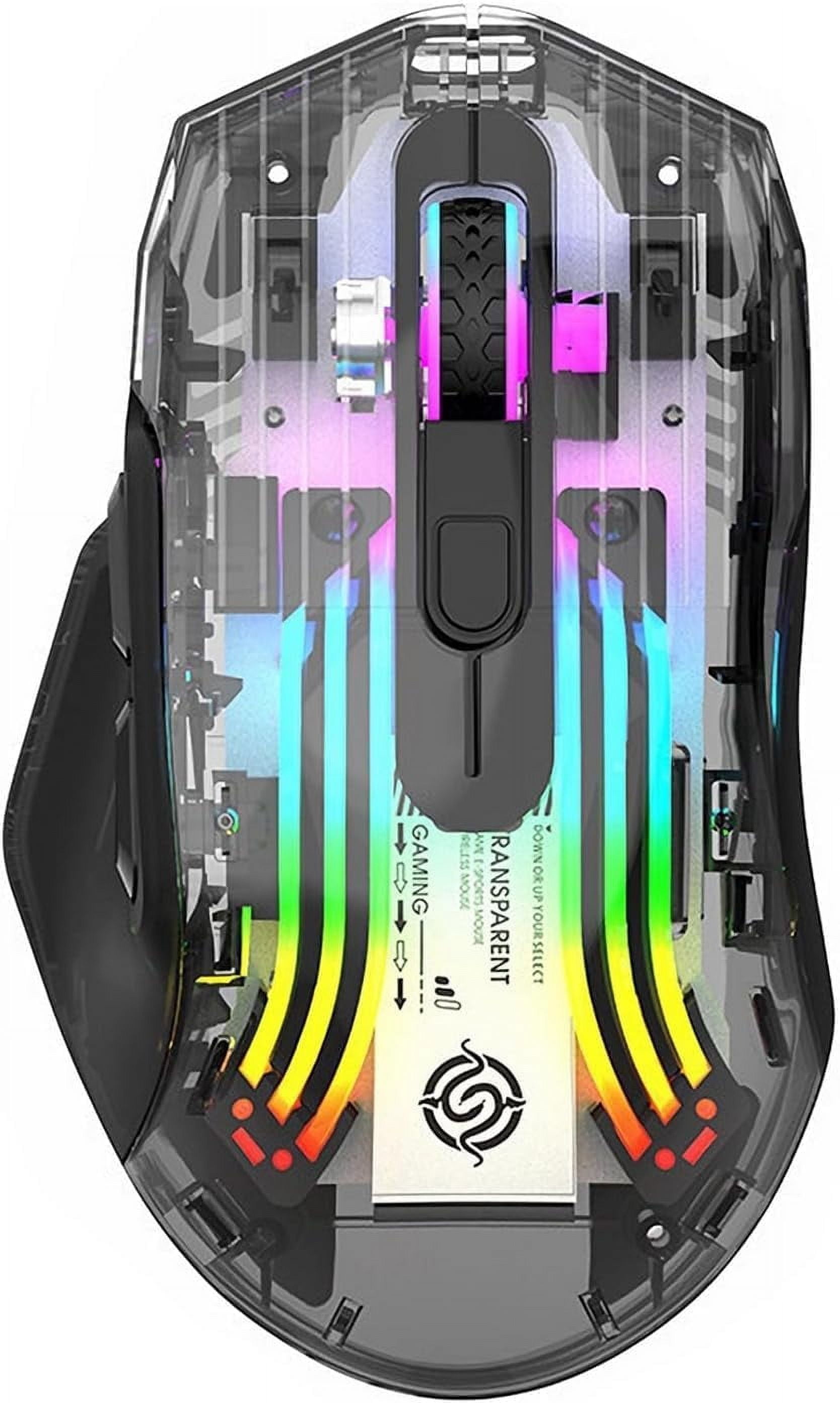 Tri-Mode Wireless Gaming Mouse, 2.4G/Bluetooth/USB-C Wired, Transparent Chroma RGB Mouse, 3600 DPI Optical Computer Mouse for PC Laptop Esports (White/Black)
