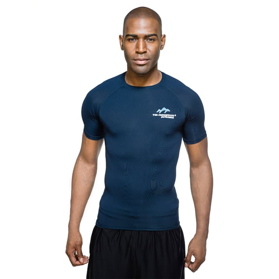 Tri-Mountain Gauntlet SS K604SS Compression Crew Neck Shirt, Medium, Navy