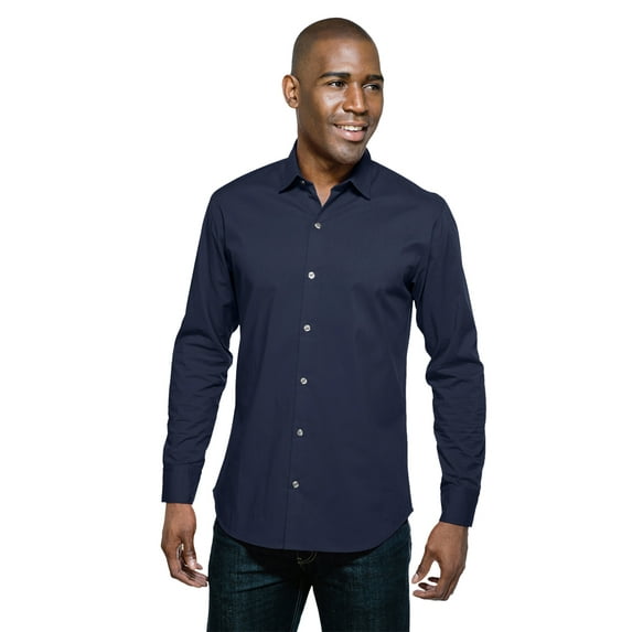 Tri-Mountain Greyson W743LS Long Sleeve Woven Shirt, Medium, Navy