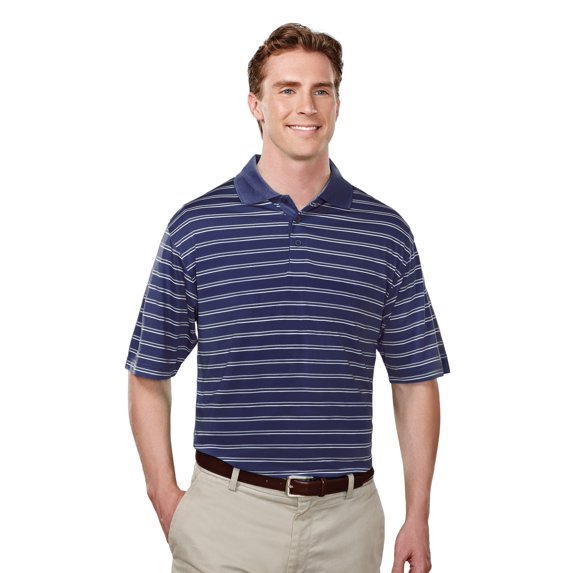 Tri-Mountain Performance Collegian 124 Three Color Stripe Golf Shirt, 2X-Large, Navy/Gray/White