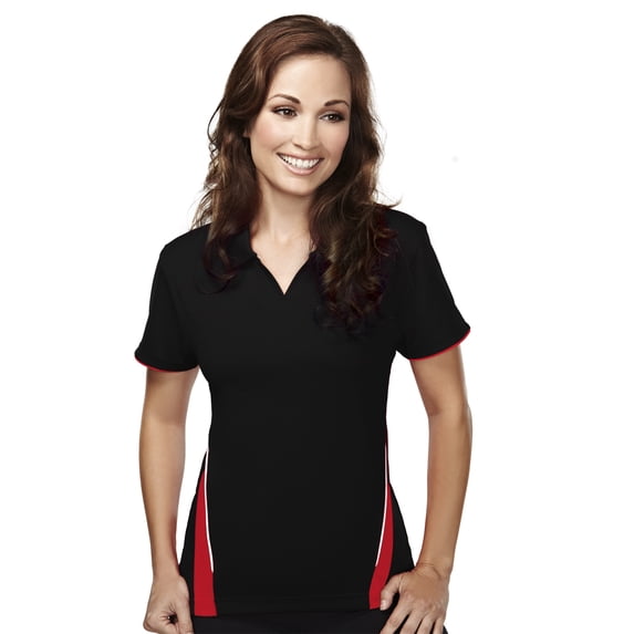 Tri-Mountain Performance Glide 232 Mesh Johnny Collar Polo Shirt, Large, Black/Red/White