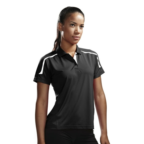 Tri-Mountain Performance Lady Titan 171 Polyester UC Knit Polo Shirt, Small, Black/White