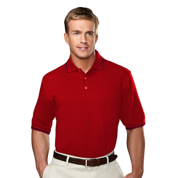 Tri-Mountain Streamline 155 Pique Golf Shirt, X-Large, Red/Navy