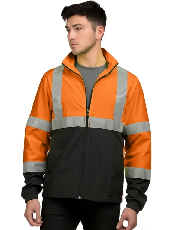 Tri Moutnain Men's Class 3 Full Zip Jacket 2 Inch Reflective Tape Safety Coat 2x 3x 4x