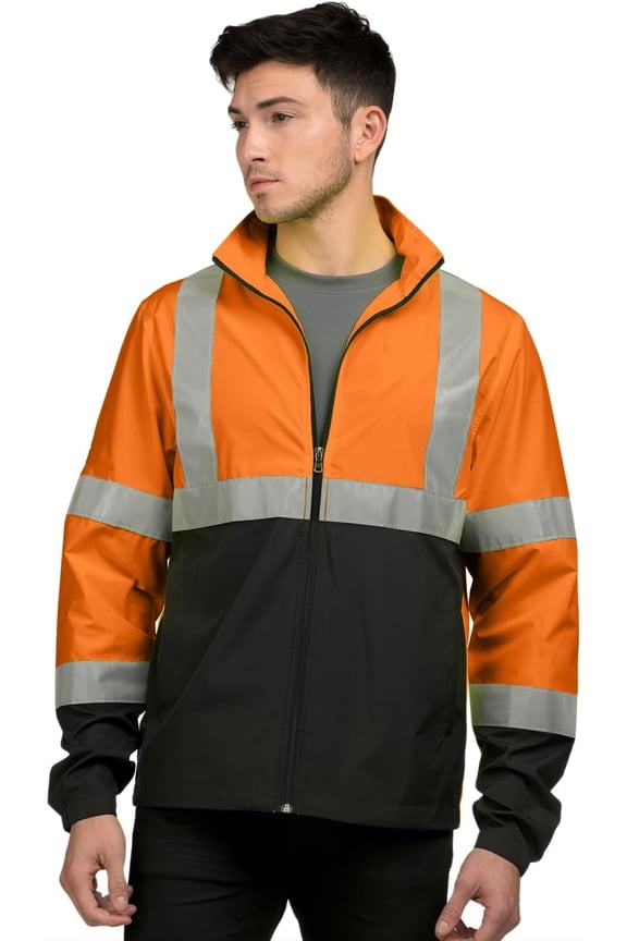 Tri Moutnain Men's Class 3 Full Zip Jacket 2 Inch Reflective Tape Safety Coat 2x 3x 4x