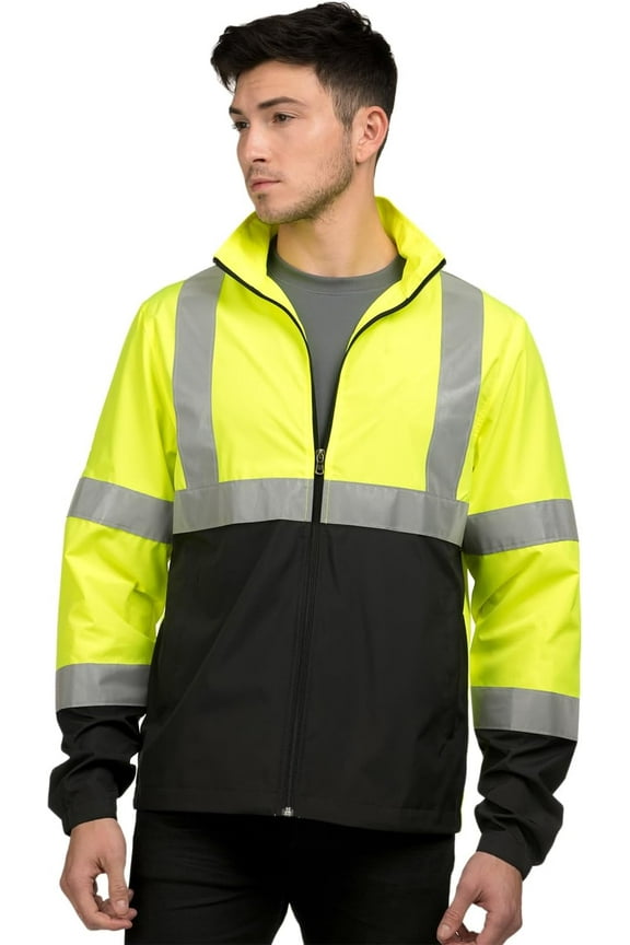 Tri Moutnain Men's Class 3 Full Zip Jacket 2 Inch Reflective Tape Safety Coat 2x 3x 4x