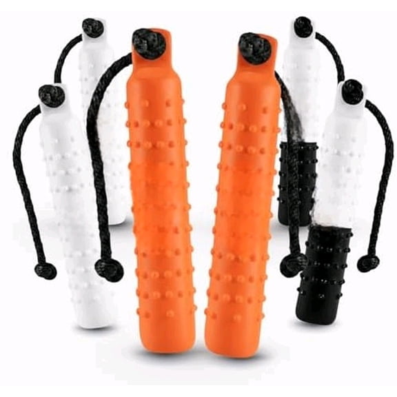 Tri-Pack (6) 2-Inch Plastic Dog Bumpers with Throw Ropes - Weighted Retrieving Dummies for Dogs - Includes 2 White, 2 Orange, and 2 Black/White Bumpers$$Other