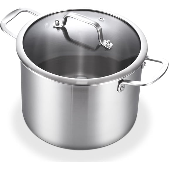 Tri-Ply Stainless  8 Quart Stock Pot, Heavy-Duty,  Stove Compatible, Up to 600? Soup Pot with Lid, 18/10 Induction Big Stockpot with , Large Stainless  Induction for Cooking