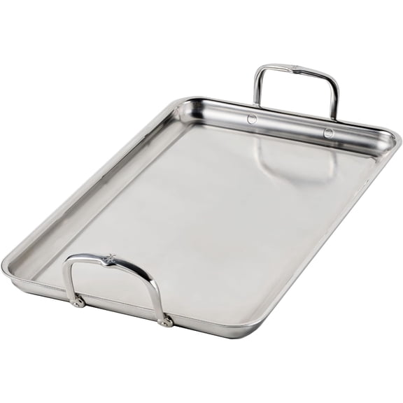 Tri-Ply Stainless Steel Double Burner Griddle, 21x13-Inch, with Drip Drain, Induction Compatible