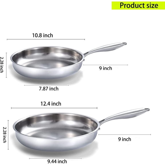 Tri-Ply Stainless Steel Frying Pan Set with Detachable Handle, Oven Safe Induction Skillet for All Stove