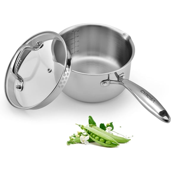Tri-Ply Stainless Steel Sauce Pan with Steamer Basket & Straining Glass Lid 2-in-1 Multi-Function Pot for Steaming, Boiling & Simmering  Healthy, Durable, Rust-Resistant