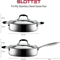 Tri-Ply Stainless Steel Saute Pan with Steamer, 5 Quart Deep Sauté Pan with Lid and Stay Cool Handle