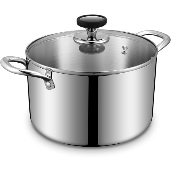 Tri-Ply Stainless Steel Stock Pot, 12 Quart Heavy Duty Induction Cooking Pot with Visible Lid for Pasta, Soup, Spaghetti, Sturdy & Double Handle, Dishwasher Safe