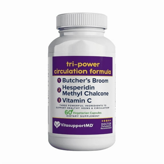 VitasupportMD Tri-Power Circulation Formula with Butcher’s Broom, Hesperidin Methyl Chalcone, and Vitamin C, 60 Capsules