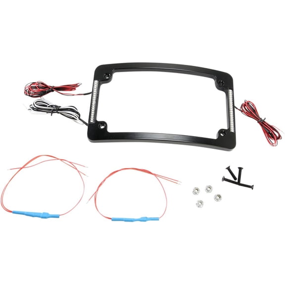 Tri Radius Motorcycle License Plate Frame, Red Dual-Intensity Lights, and Plate Illumination - Black