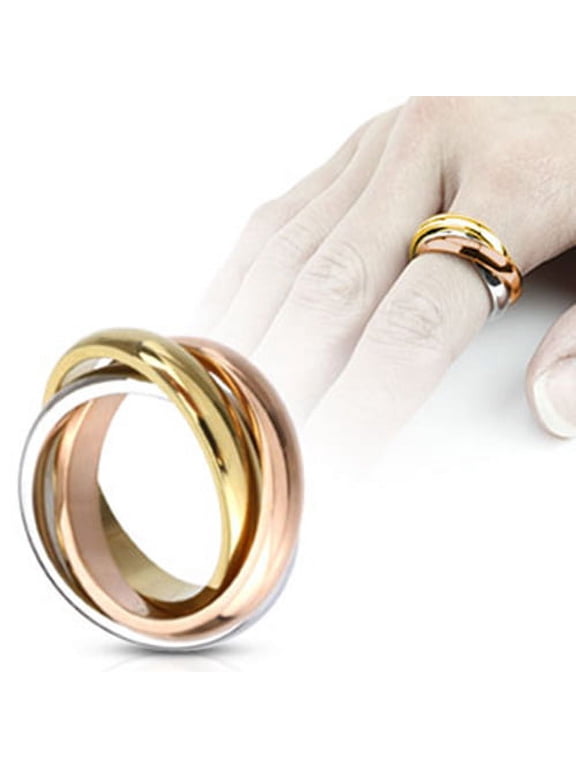 Tri-Roll Links Three Tone Band Fashion Women's Ring 316L Stainless Steel (SIZE: 8)