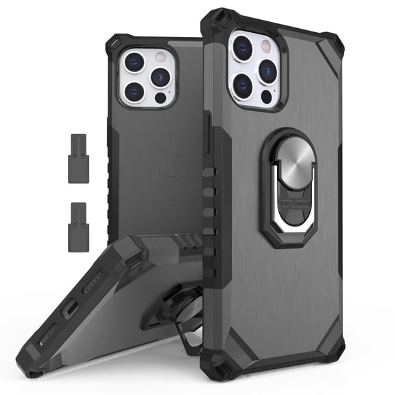 Tri-Shield 2.0 Compatible with iPhone 12/ 12 Pro 6.1" Rugged Case Cool Ventilation with Removable Ring Kickstand for Magnetic car mountOpen Port Ready Bike Mount -Gray