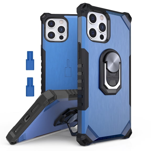 Tri-Shield 2.0 Compatible with iPhone 12 Pro Max 6.7" Rugged Case, Cool Ventilation with Removable Ring Kickstand for Magnetic car mount,Open Port Ready Bike Mount -Blue