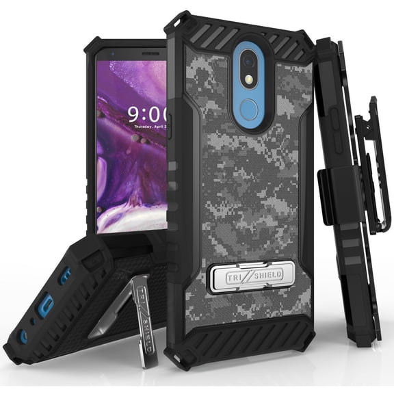 Tri-Shield [CAMOUFLAGE SERIES] Rugged Case Metal Kickstand Cover + Belt Clip Holster [CAMO DESIGN] for AT&T LG Xpression Plus 2 (LM-X420)