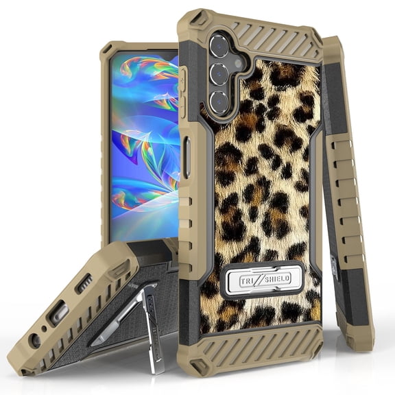 Tri-Shield Case for Gabb Phone 3 Pro, Slim Shockproof (MIL-STD 810G-516.6 Drop Tested) Military Grade Metal Kickstand Protective Cover - Leopard