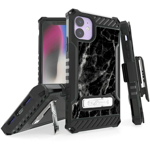 Tri-Shield [DESIGNER PRINT SERIES] Rugged Case Metal Kickstand Cover + Belt Clip Holster [CHIC DESIGN] for Apple iPhone 11 (2019, 6.1" Model)