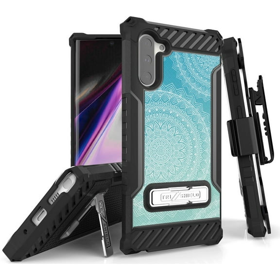 Tri-Shield [DESIGNER PRINT SERIES] Rugged Case Metal Kickstand Cover + Belt Clip Holster [CHIC DESIGN] for Samsung Galaxy Note 10 Phone (SM-N970, SM-N971)