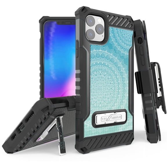 Tri-Shield [DESIGNER PRINT SERIES] Rugged Case Metal Kickstand Cover + Belt Clip Holster [CHIC DESIGN] for Apple iPhone 11 PRO MAX (2019, 6.5" Model)