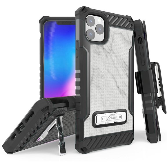 Tri-Shield [DESIGNER PRINT SERIES] Rugged Case Metal Kickstand Cover + Belt Clip Holster [CHIC DESIGN] for Apple iPhone 11 PRO MAX (2019, 6.5" Model)