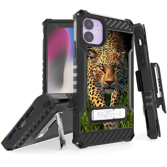 Tri-Shield [FIERCE CREATURE SERIES] Rugged Case Metal Kickstand Cover + Belt Clip Holster [ANIMAL DESIGN] for Apple iPhone 11 (2019, 6.1" Model)