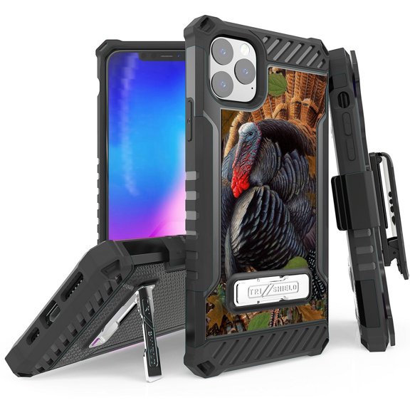 Tri-Shield [HUNTER SERIES] Rugged Case Metal Kickstand Cover + Belt Clip Holster [PREY DESIGN] for Apple iPhone 11 PRO MAX (2019, 6.5" Model)