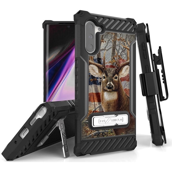 Tri-Shield [PATRIOTIC SERIES] Rugged Case Metal Kickstand Cover + Belt Clip Holster [USA PRIDE DESIGN] for Samsung Galaxy Note 10 Phone (SM-N970, SM-N971)