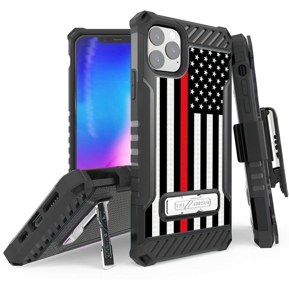 Tri-Shield [PATRIOTIC SERIES] Rugged Case Metal Kickstand Cover + Belt Clip Holster [USA PRIDE DESIGN] for Apple iPhone 11 PRO MAX (2019, 6.5" Model)
