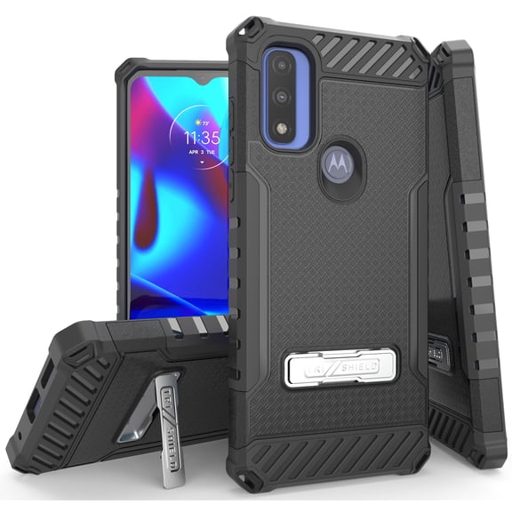 Tri-Shield Series for Motorola Moto G Pure / G Power 2022 Case, Tri-Shield [Military Grade] Rugged Cover with Metal Kickstand [Includes Wrist Strap Lanyard]