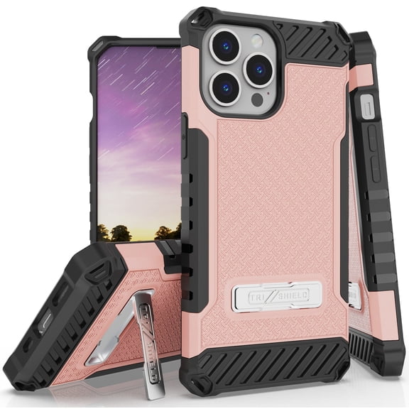 Tri-Shield Series for iPhone 13 Pro Max Case, Tri-Shield [Military Grade] Rugged Cover with Metal Kickstand [Includes Wrist Strap Lanyard]