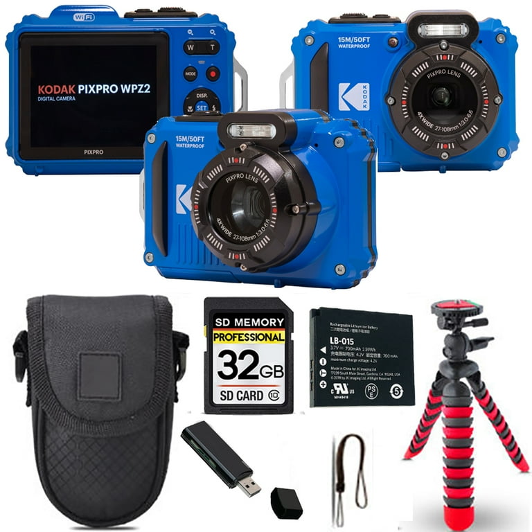 Kodak PIXPRO WPZ2 Point Shoot Digital Camera Bundle - Blue, 32GB
