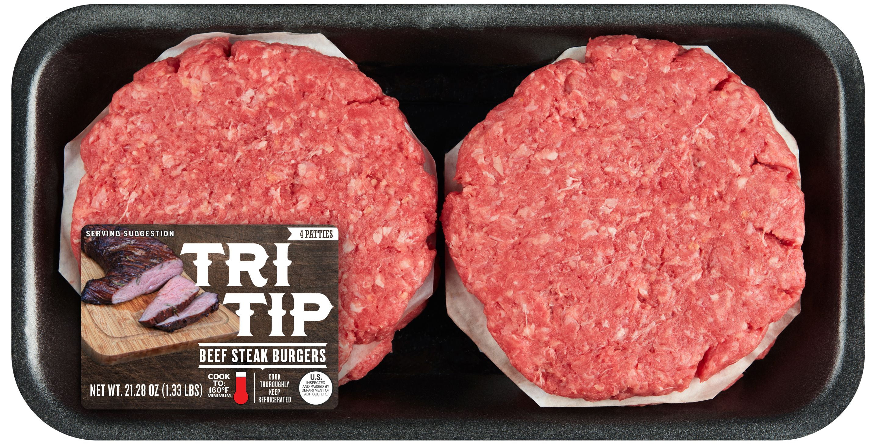 TriTip, Ground Beef, Burgers, 4ct, 1.33lbs, (Fresh)