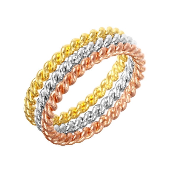 Tri Tone Plated Sterling Silver Rope Stackable Bands Ring Size 5