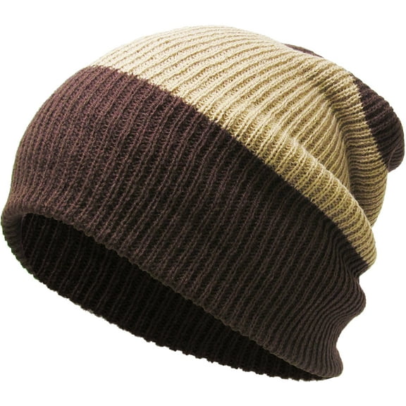 Tri-Tone Slouch Beanie Snug Baggy Fit Skull Cap Winter Hat Ski