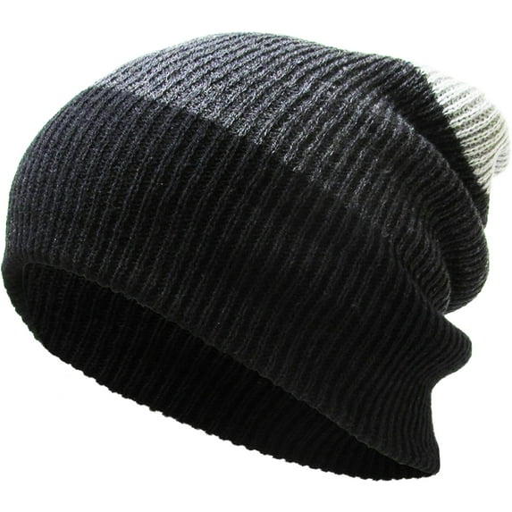 Tri-Tone Slouch Beanie Snug Baggy Fit Skull Cap Winter Hat Ski